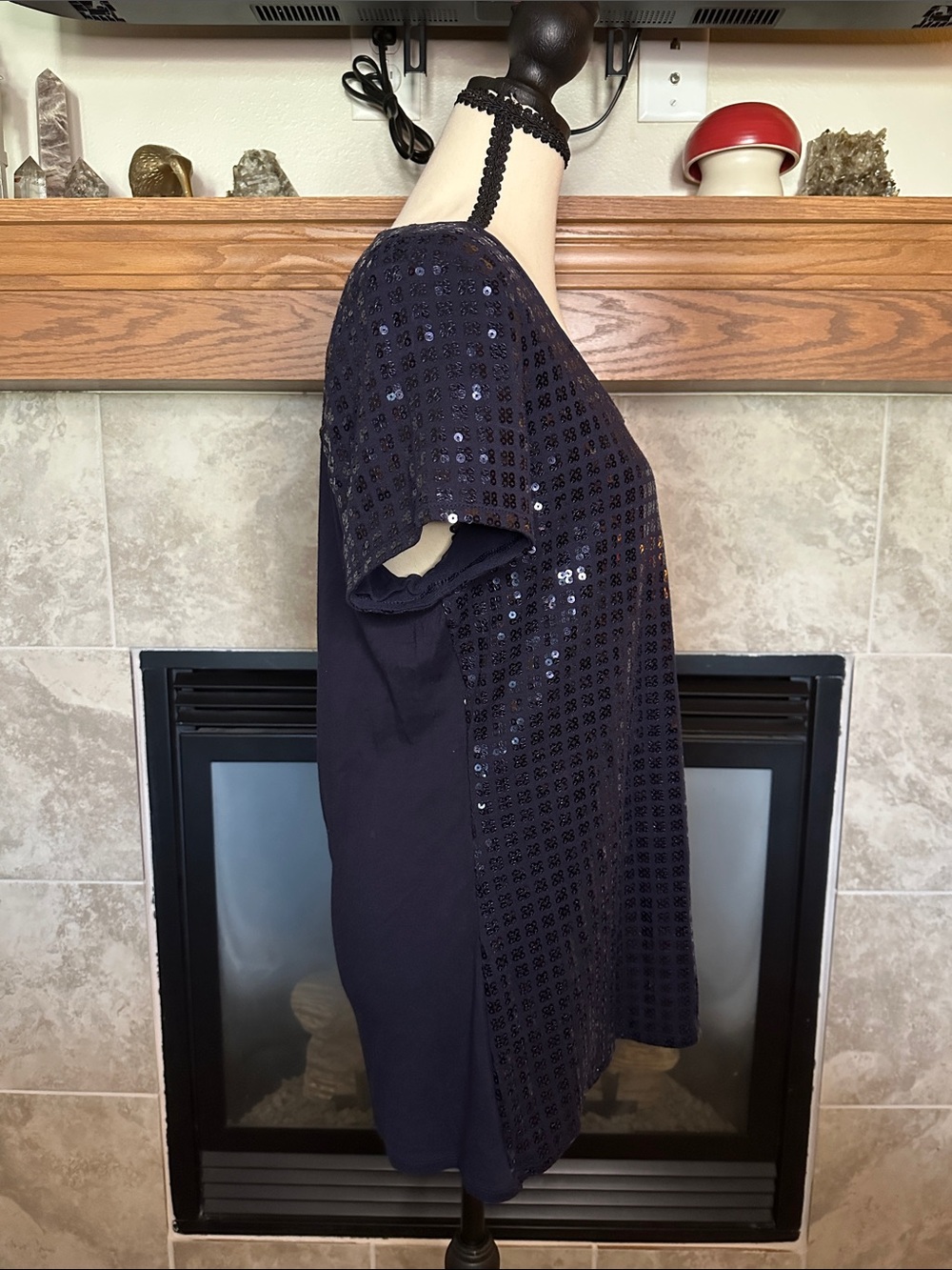 White House Black Market Women’s Navy Sequin Short-Sleeve Top with Open Back XL - Picture 4 of 9